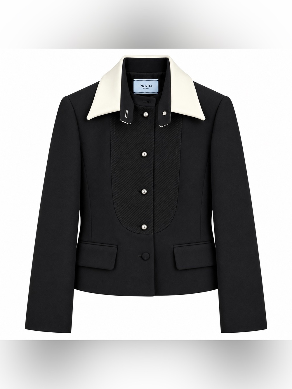 Prada Black Jacket with White Contrast Collar